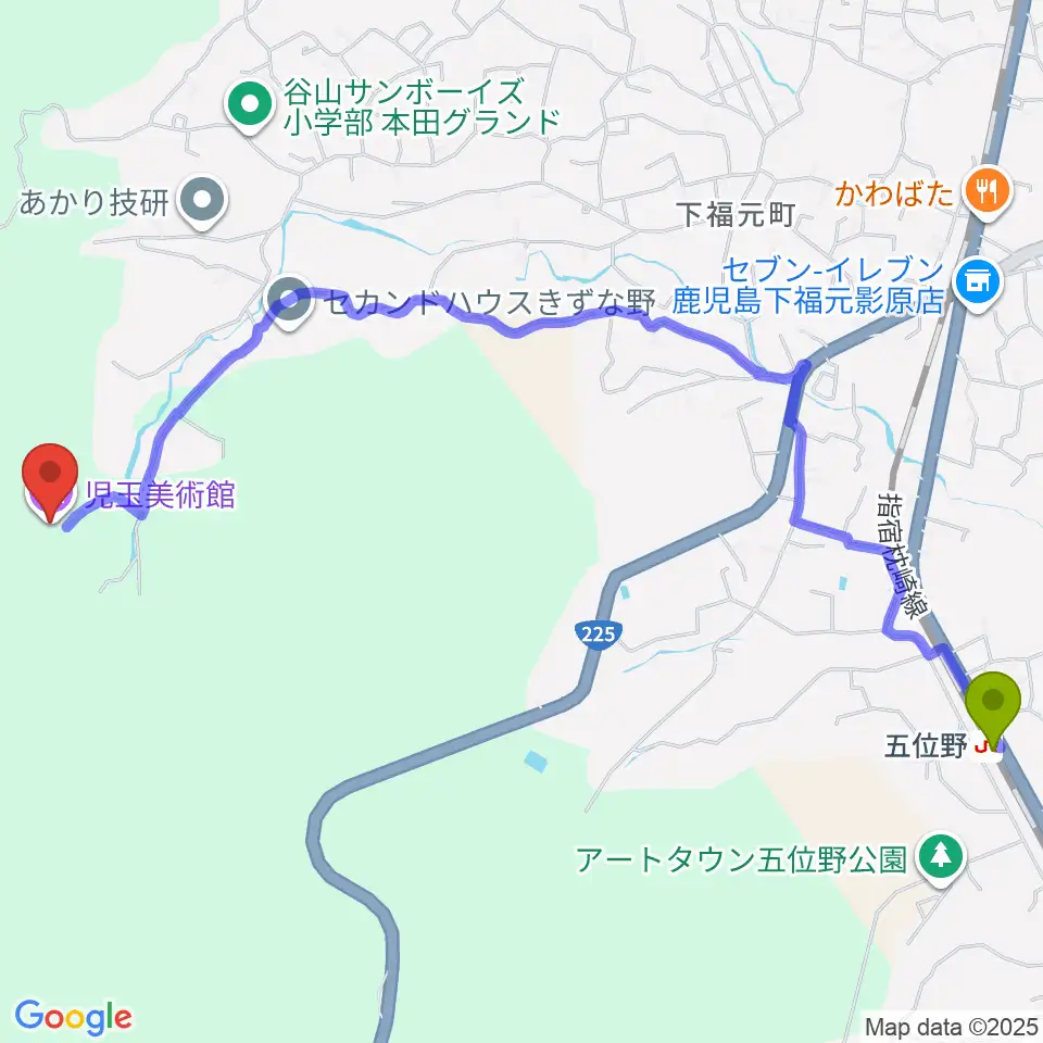 児玉美術館の最寄駅五位野駅からの徒歩ルート（約30分）地図