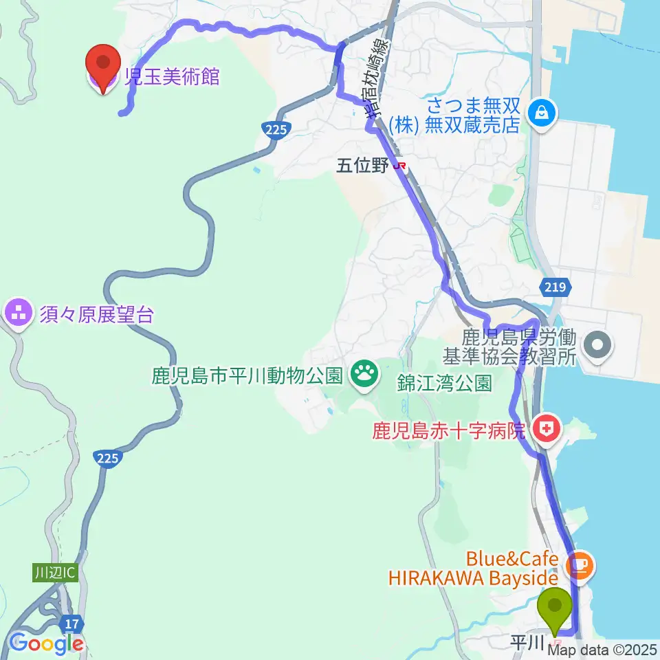 平川駅から児玉美術館へのルートマップ地図