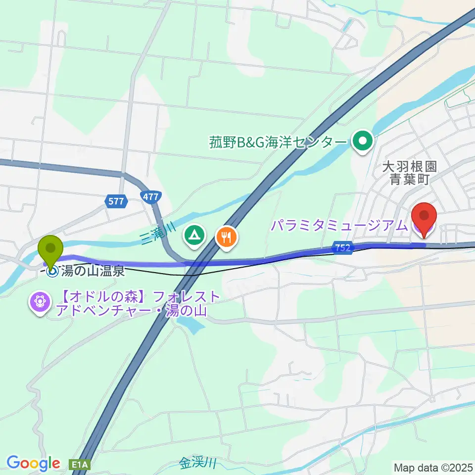 湯の山温泉駅からパラミタミュージアムへのルートマップ地図