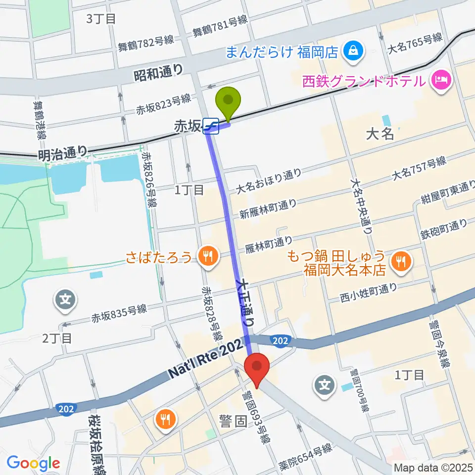 ピアノサロンKEGOの最寄駅赤坂駅からの徒歩ルート（約9分）地図