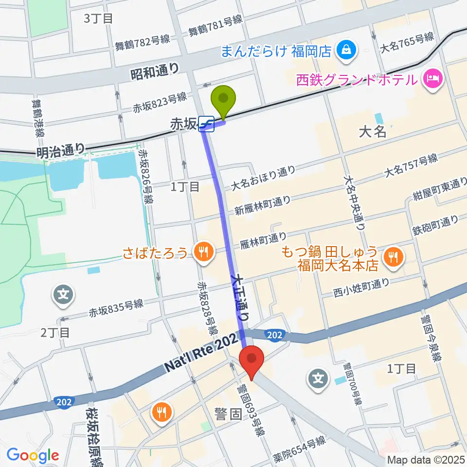 ピアノサロンKEGOの最寄駅赤坂駅からの徒歩ルート（約9分）地図