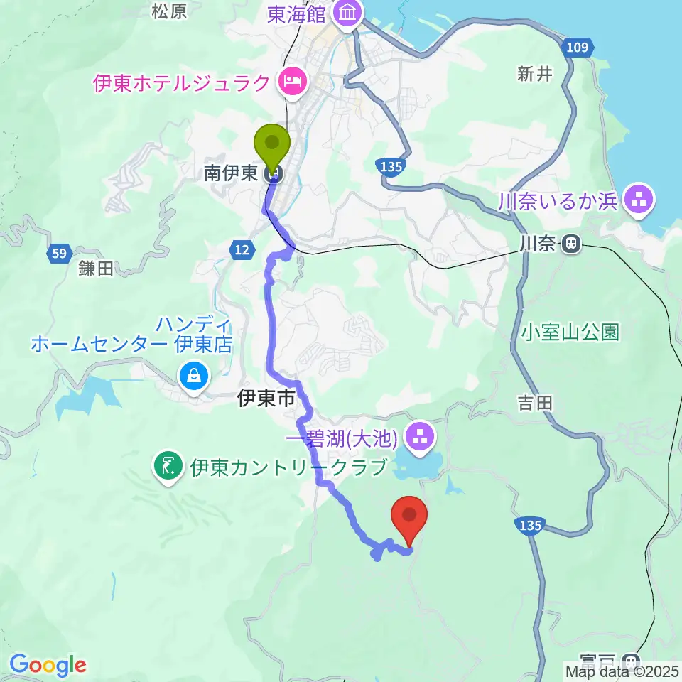 南伊東駅から池田20世紀美術館 へのルートマップ地図