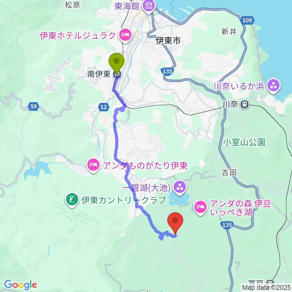 南伊東駅から池田20世紀美術館 へのルートマップ地図