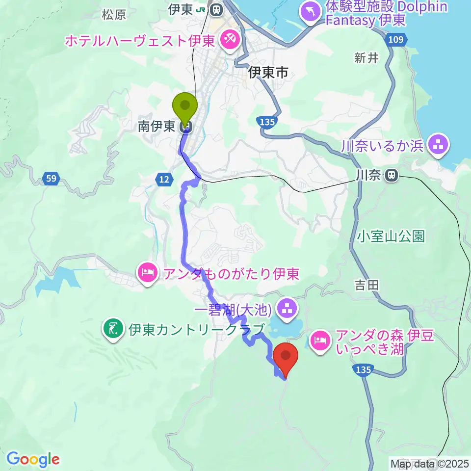 南伊東駅から池田20世紀美術館へのルートマップ地図