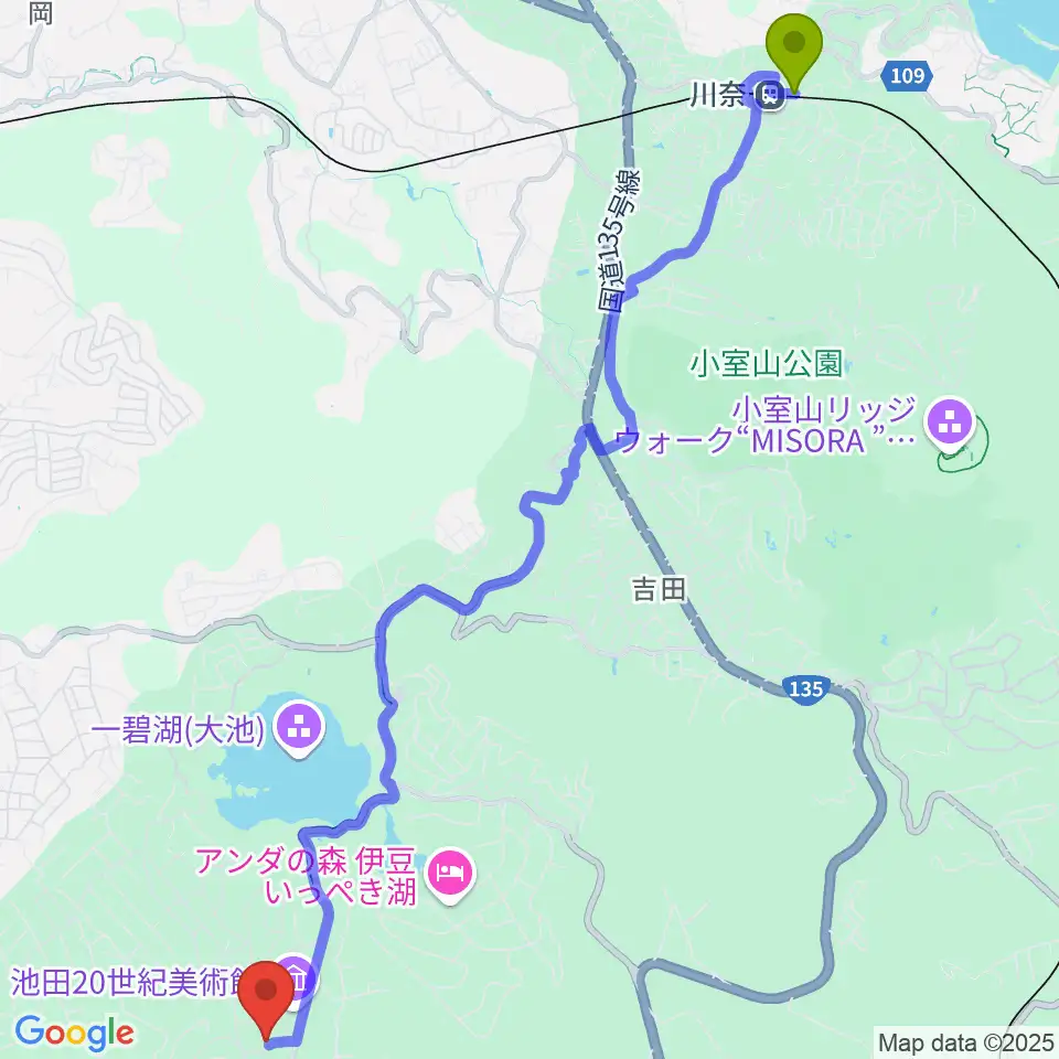 川奈駅から池田20世紀美術館 へのルートマップ地図