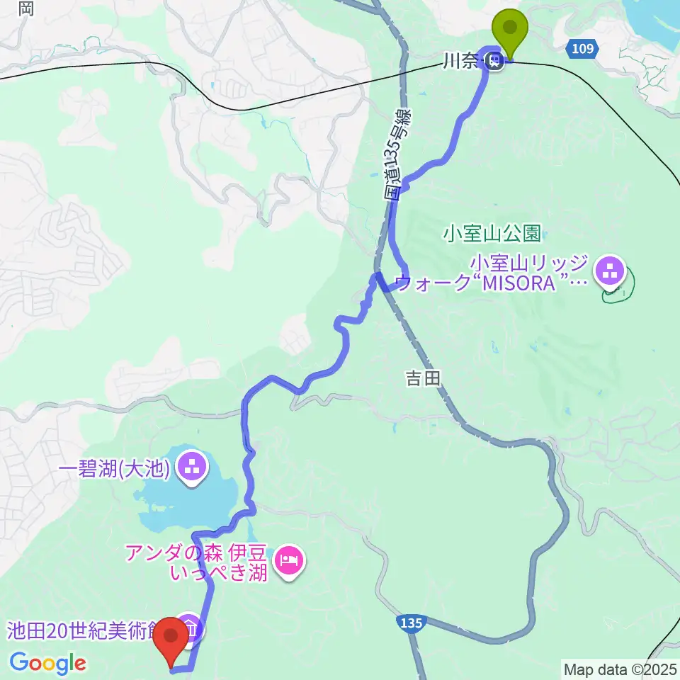 川奈駅から池田20世紀美術館 へのルートマップ地図
