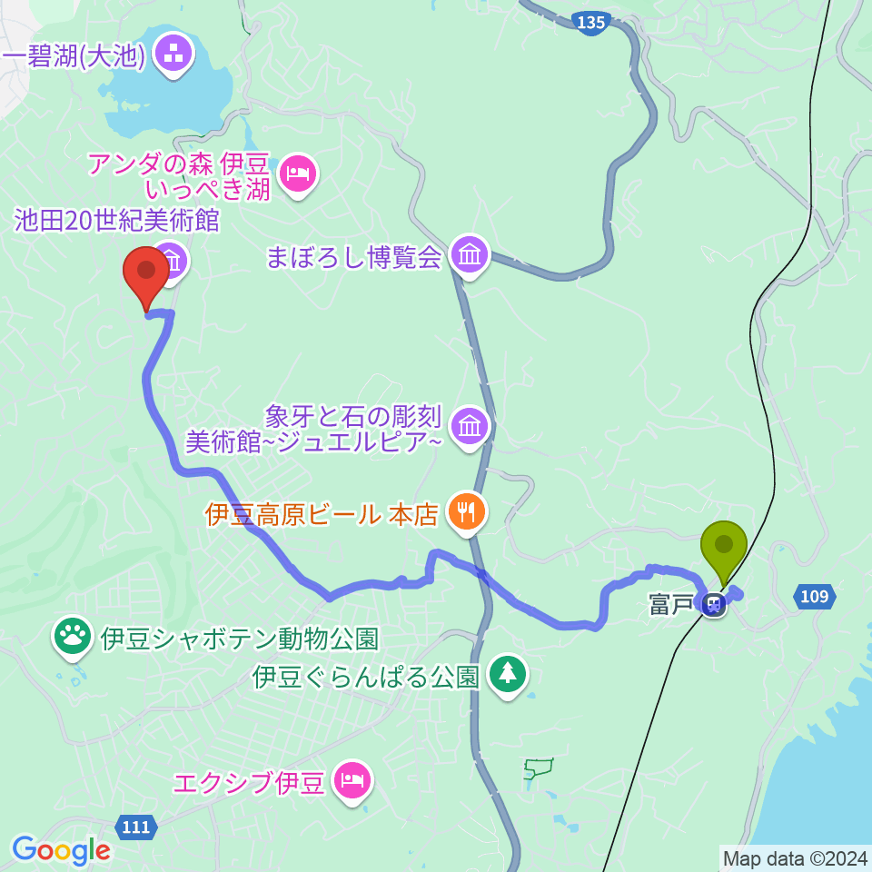 池田20世紀美術館 の最寄駅富戸駅からの徒歩ルート（約46分）地図