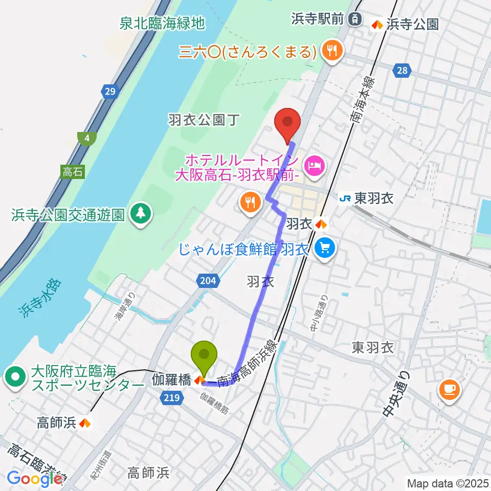 伽羅橋駅から小林美術館へのルートマップ地図