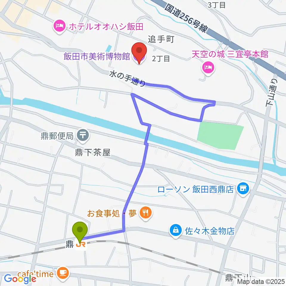 飯田市美術博物館の最寄駅鼎駅からの徒歩ルート（約10分）地図