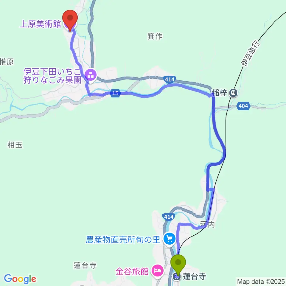蓮台寺駅から上原美術館へのルートマップ地図