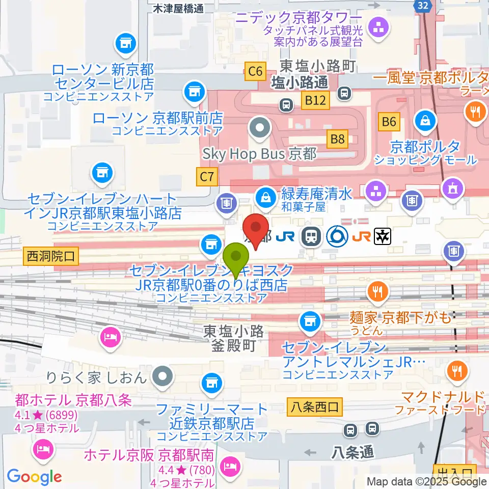 美術館「えき」KYOTOの最寄駅京都駅からの徒歩ルート（約1分）地図