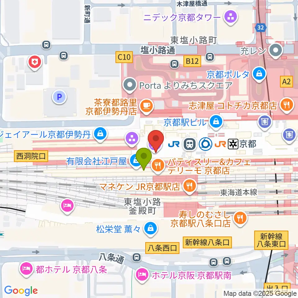 美術館「えき」KYOTOの最寄駅京都駅からの徒歩ルート（約1分）地図