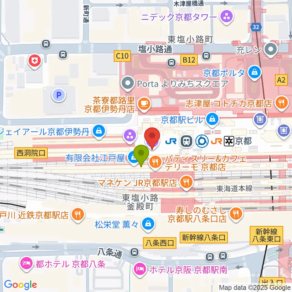 美術館「えき」KYOTOの最寄駅京都駅からの徒歩ルート（約1分）地図