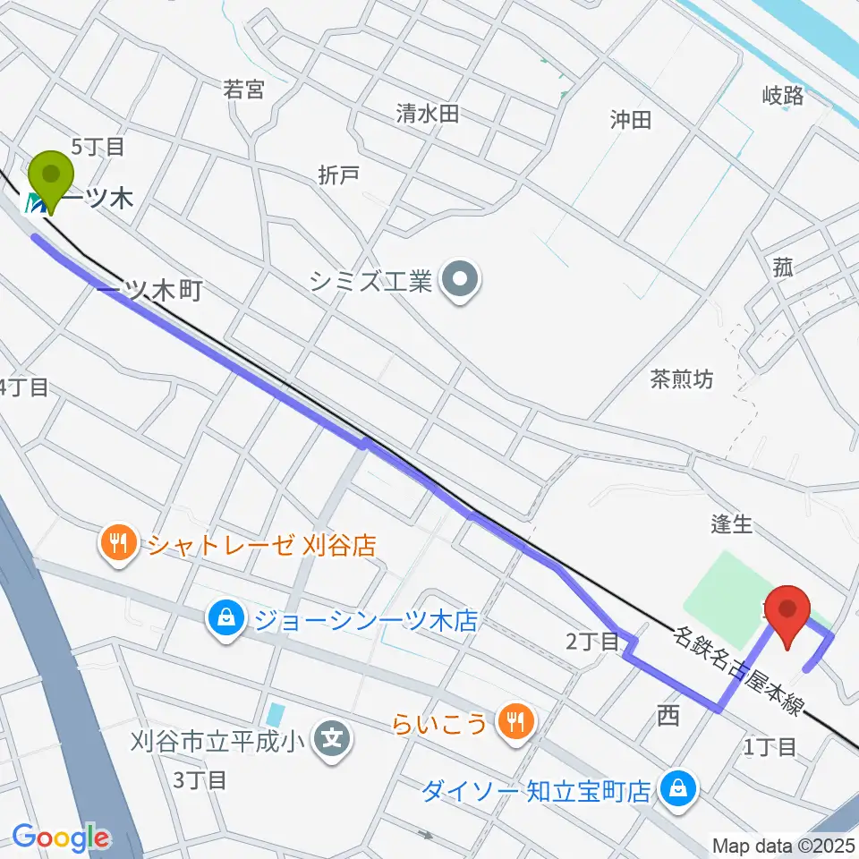 一ツ木駅からスギ薬局知立福祉アリーナへのルートマップ地図