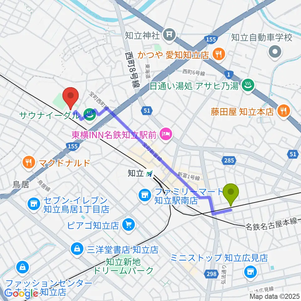 三河知立駅からスギ薬局知立福祉アリーナへのルートマップ地図