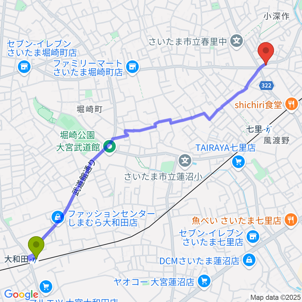 大和田駅からNAGAMIピアノ教室へのルートマップ地図