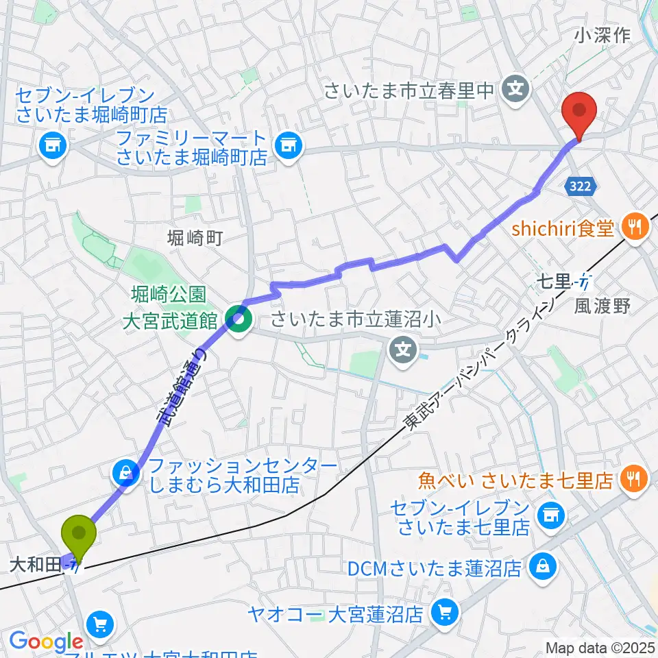 大和田駅からNAGAMIピアノ教室へのルートマップ地図