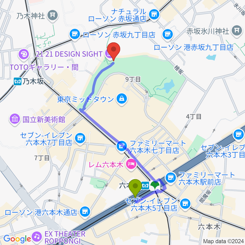 六本木駅から21_21 DESIGN SIGHTへのルートマップ地図