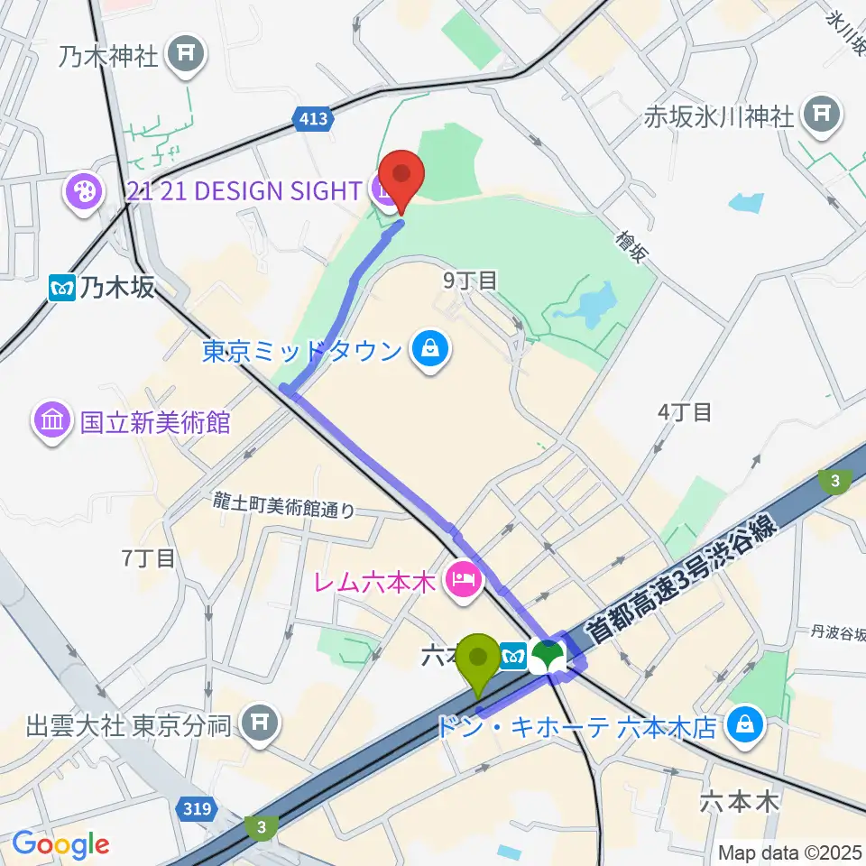 六本木駅から21_21 DESIGN SIGHTへのルートマップ地図