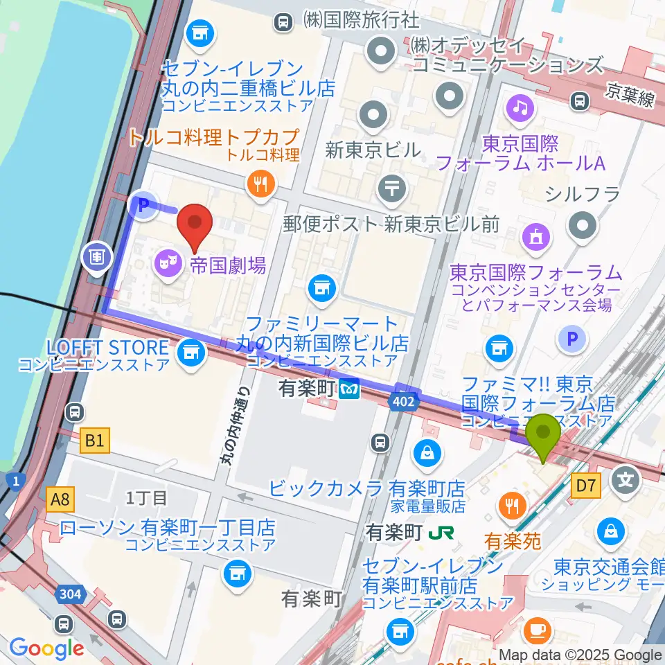 有楽町駅から出光美術館へのルートマップ地図