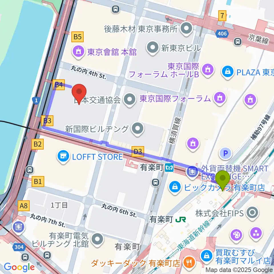 有楽町駅から出光美術館へのルートマップ地図