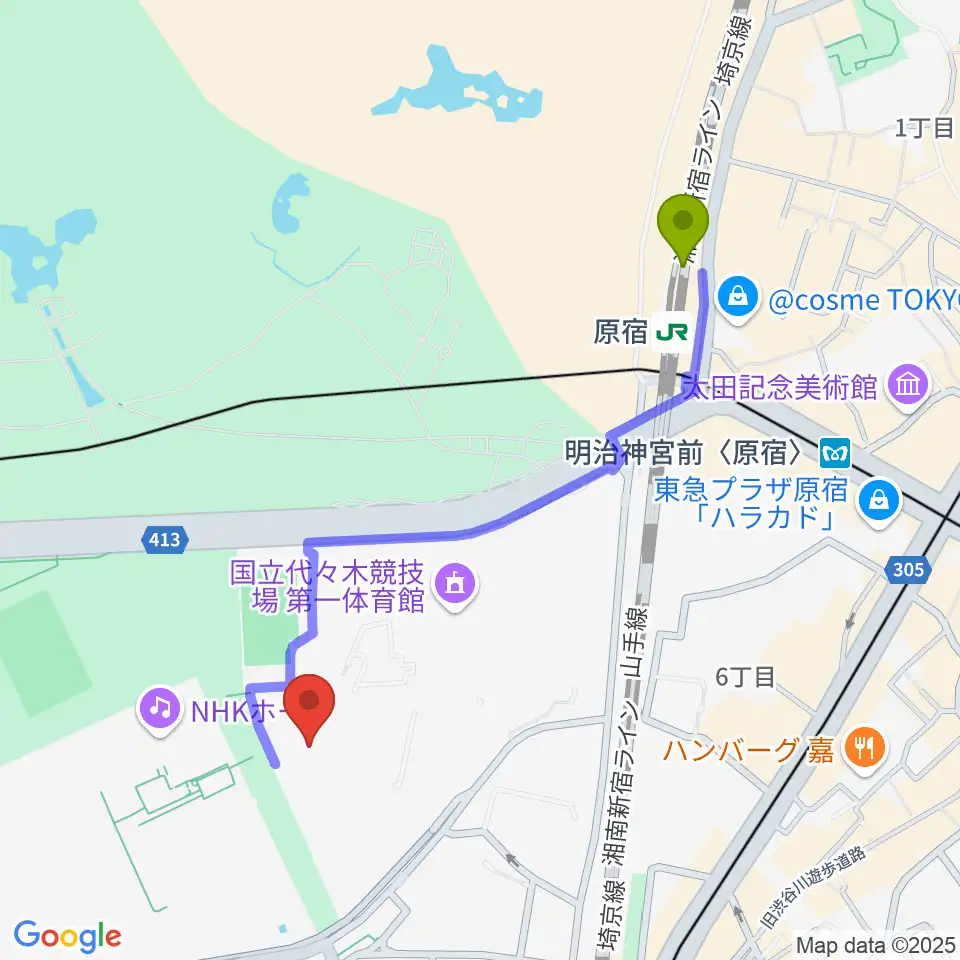代々木第二体育館の最寄駅原宿駅からの徒歩ルート（約10分）地図