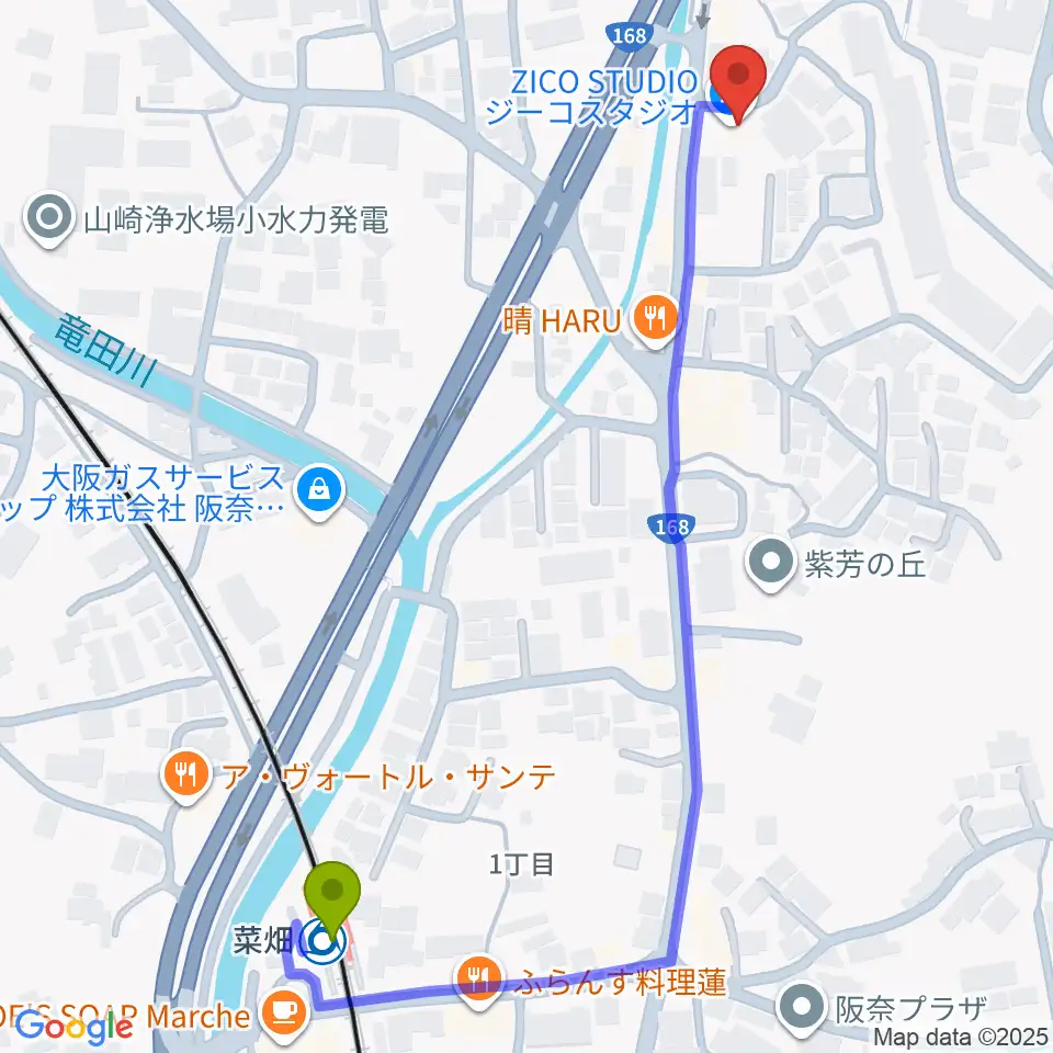 菜畑駅からZICO STUDIOへのルートマップ地図