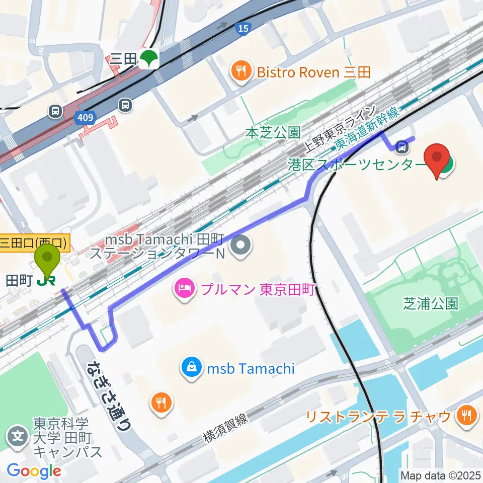 田町駅から港区スポーツセンターへのルートマップ MDATA 田町駅から港区スポーツセンターへのルートマップ MDATA