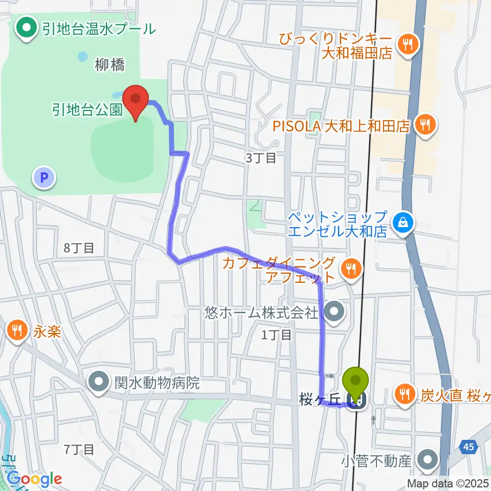 大和スタジアムの最寄駅桜ヶ丘駅からの徒歩ルート 約11分 Mdata