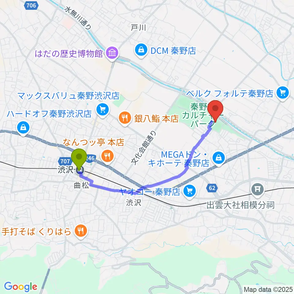 中栄信金スタジアム秦野の最寄駅渋沢駅からの徒歩ルート（約31分）地図