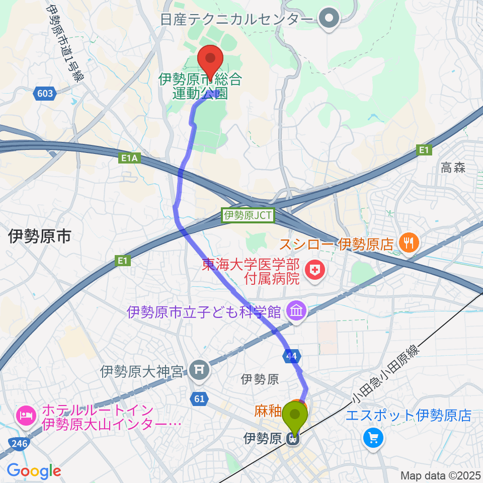 いせはらサンシャイン・スタジアム 伊勢原球場の最寄駅伊勢原駅からの徒歩ルート（約47分） - MDATA