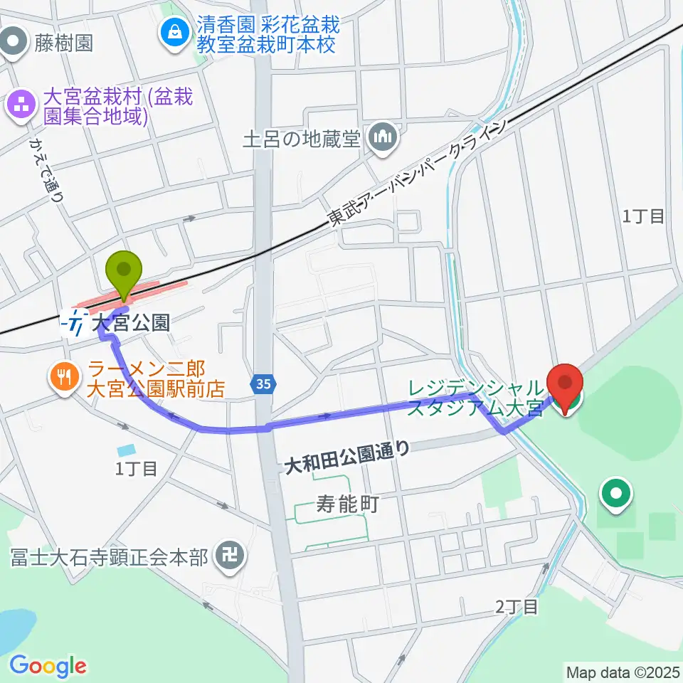レジデンシャルスタジアム大宮の最寄駅大宮公園駅からの徒歩ルート（約10分）地図