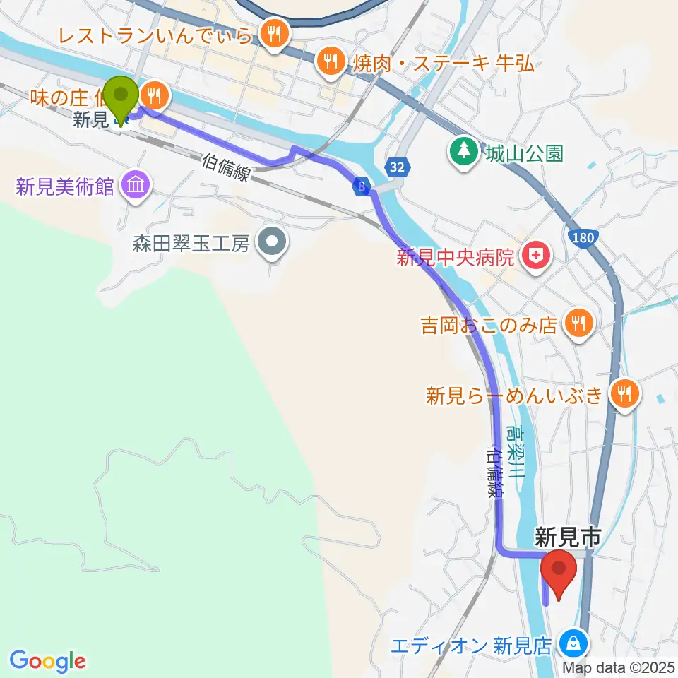 新見文化交流館（まなび広場にいみ）の最寄駅新見駅からの徒歩ルート（約30分）地図
