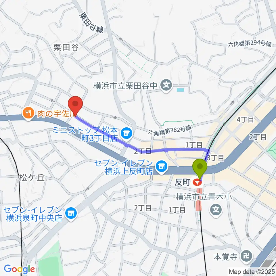 みずさわ管楽器工房の最寄駅反町駅からの徒歩ルート（約8分）地図