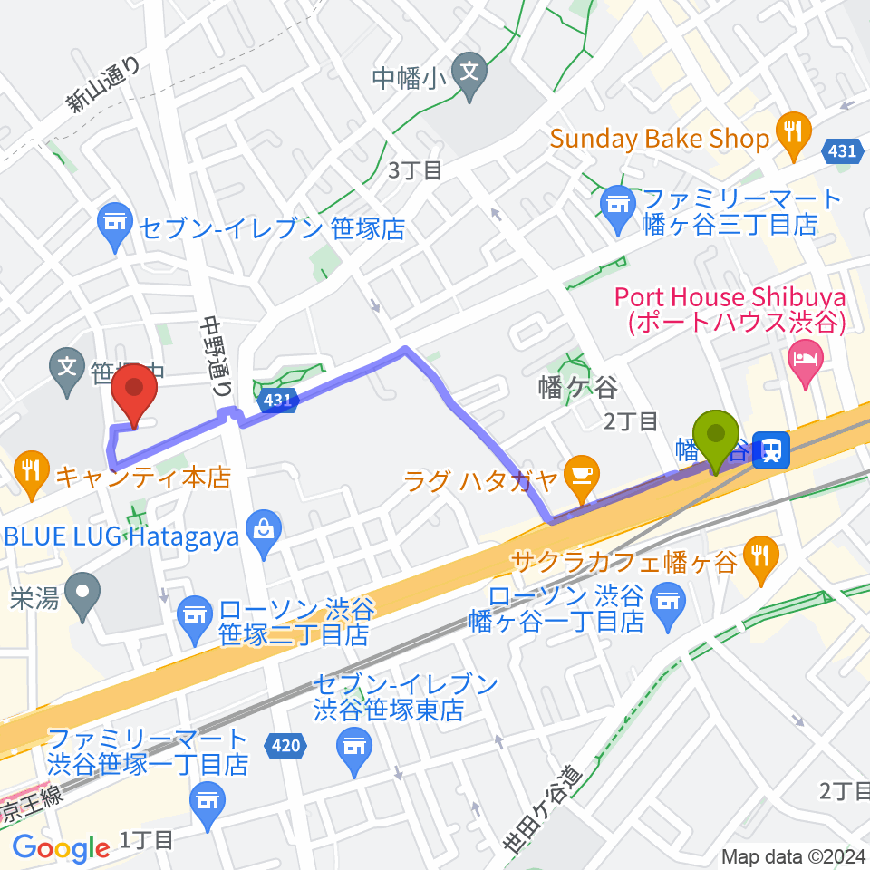 幡ヶ谷駅からMajestic Studioへのルートマップ地図