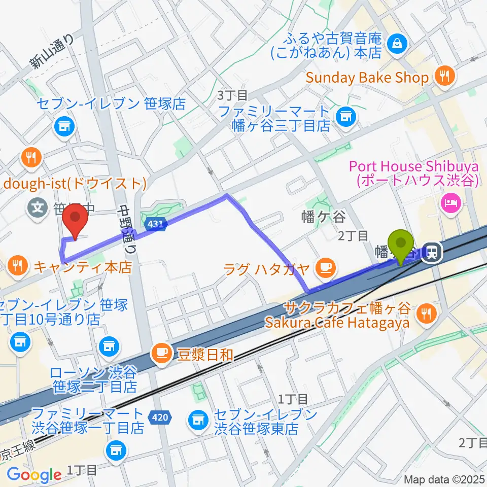 幡ヶ谷駅からMajestic Studioへのルートマップ地図