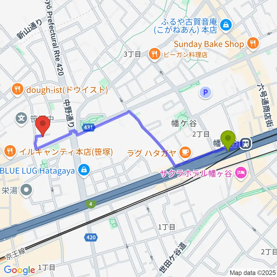 幡ヶ谷駅からMajestic Studioへのルートマップ地図