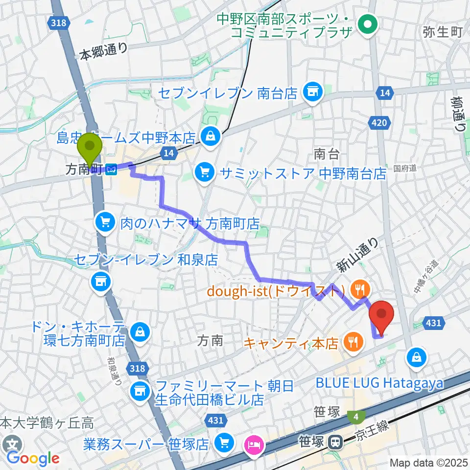 方南町駅からMajestic Studioへのルートマップ地図