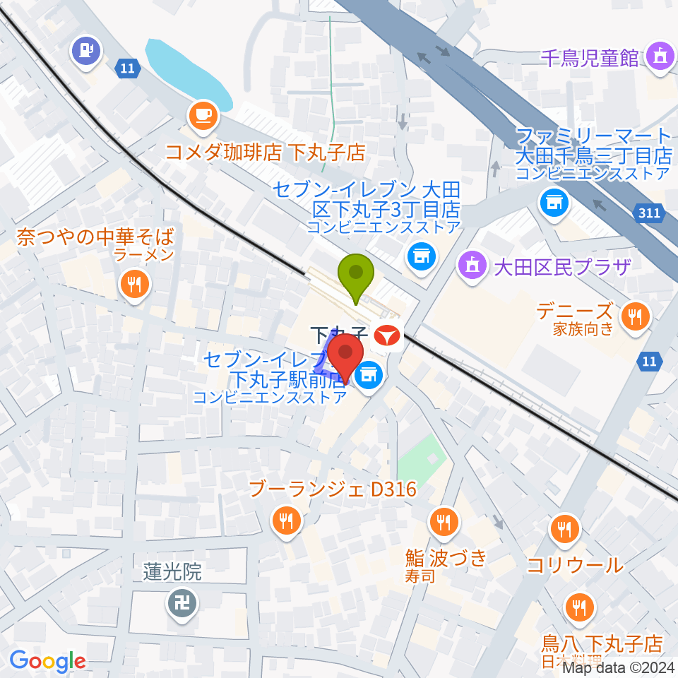 STUDIO楽 下丸子店の最寄駅下丸子駅からの徒歩ルート（約1分）地図