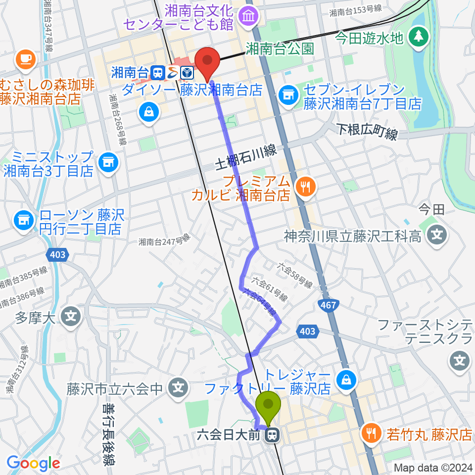 六会日大前駅からSTUDIO JAMJAMへのルートマップ地図