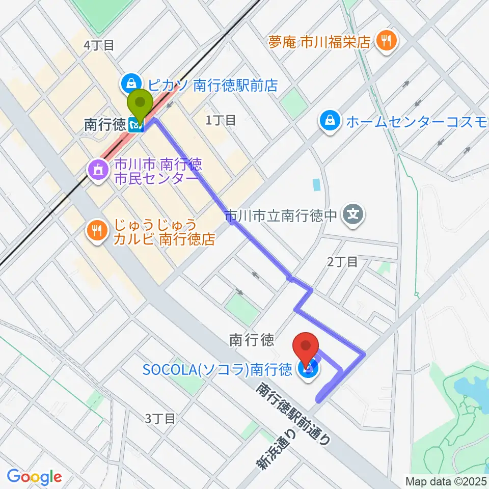 島村楽器SOCOLA 南行徳店の最寄駅南行徳駅からの徒歩ルート（約9分）地図