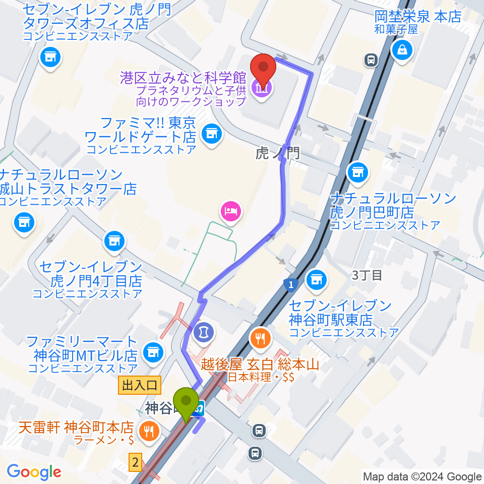 気象科学館の最寄駅神谷町駅からの徒歩ルート（約5分）地図