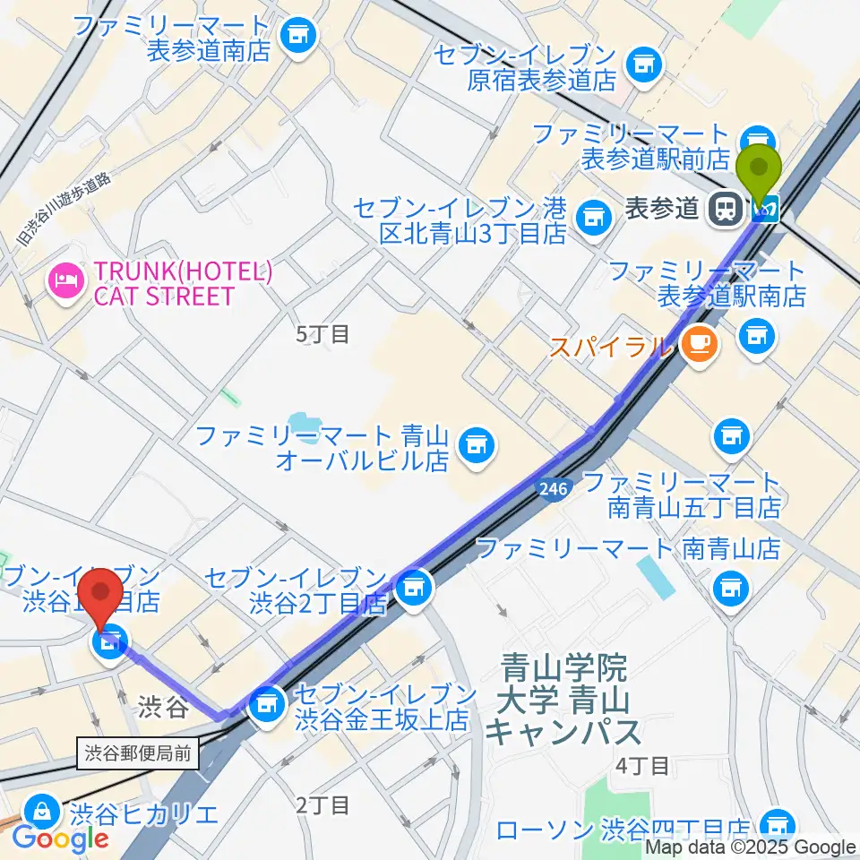 表参道駅から渋谷近未来会館へのルートマップ地図
