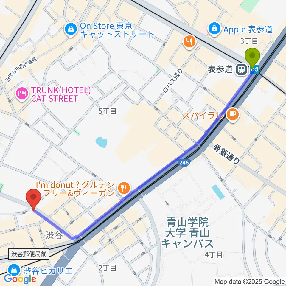 表参道駅から渋谷近未来会館へのルートマップ地図