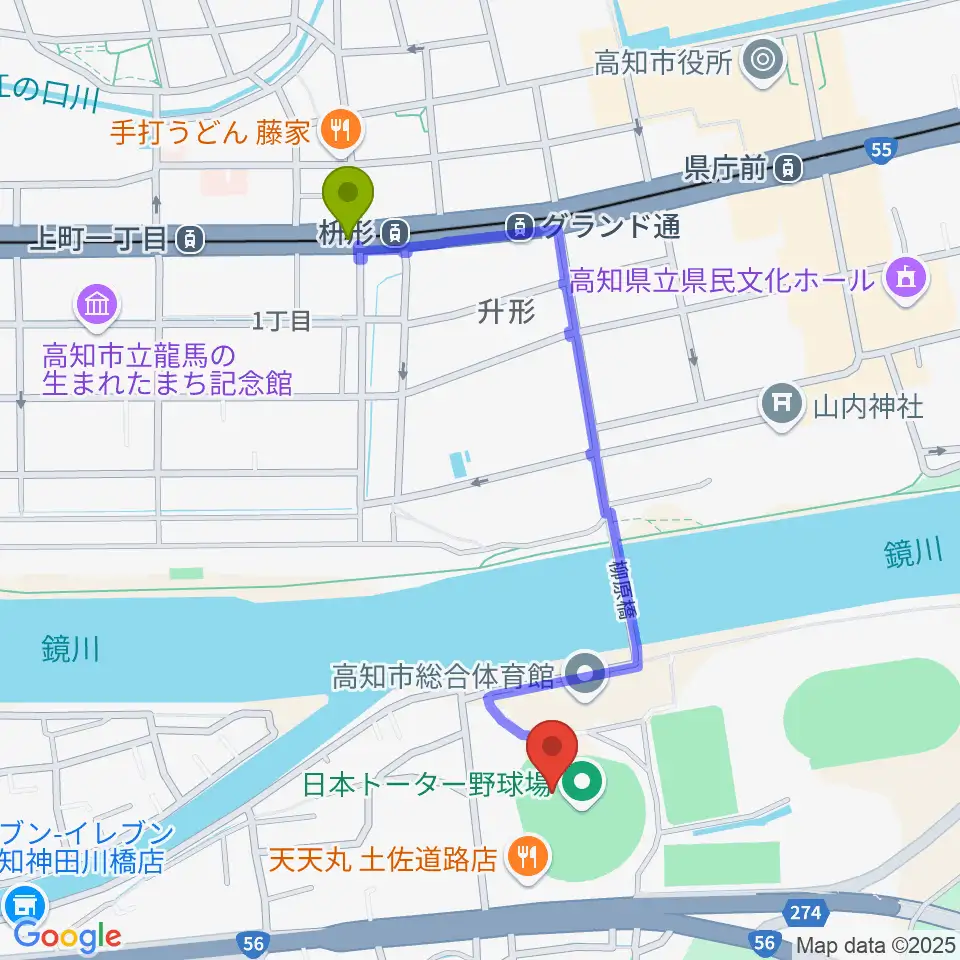 日本トーター野球場の最寄駅枡形駅からの徒歩ルート（約10分）地図