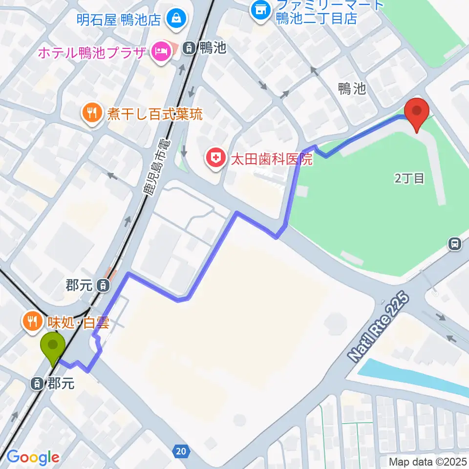 郡元南駅からSuMIzei PARKへのルートマップ地図