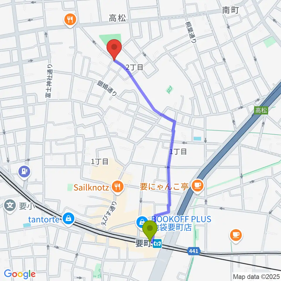 アルトフォニックスタジオの最寄駅要町駅からの徒歩ルート（約10分）地図