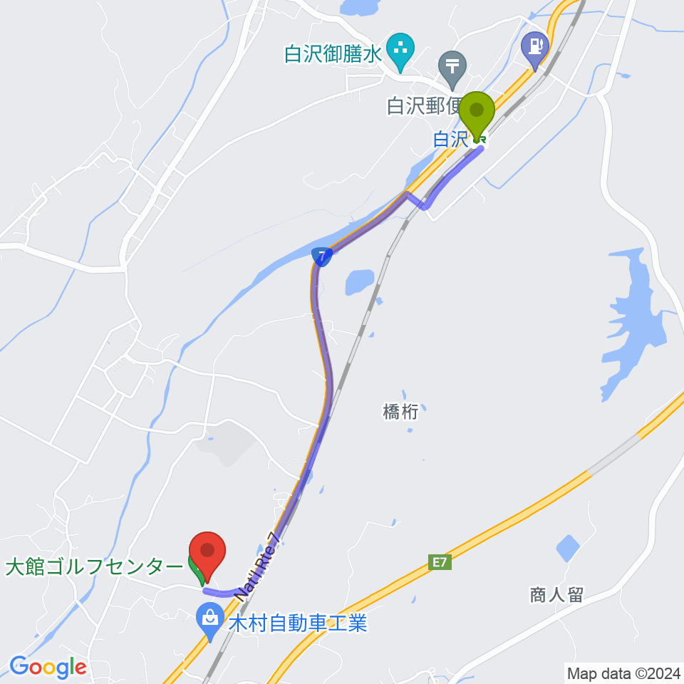 FMラジオおおだての最寄駅白沢駅からの徒歩ルート（約44分）地図