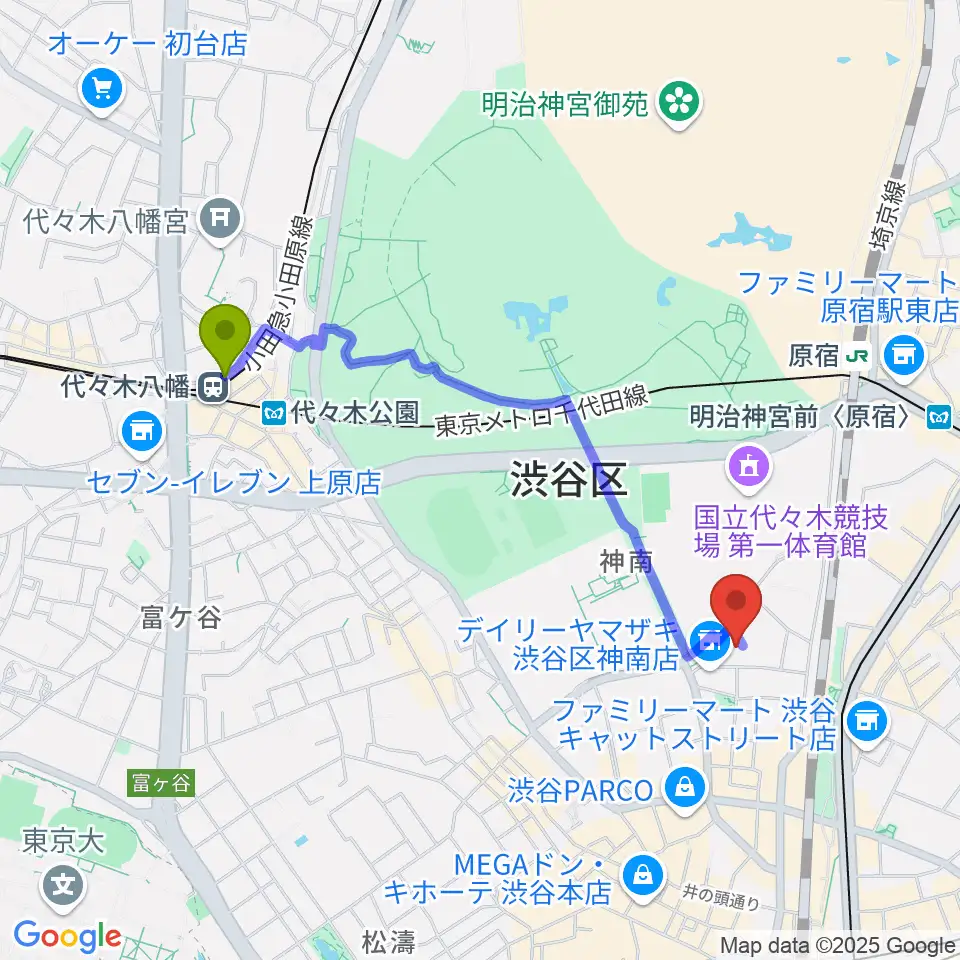 代々木八幡駅からDOG-STUDIOへのルートマップ地図