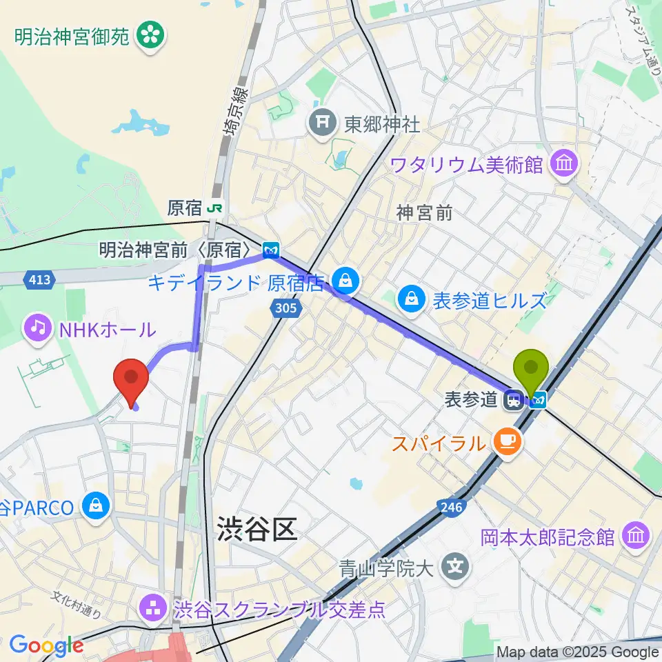 表参道駅からDOG-STUDIOへのルートマップ地図